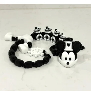 Black and white Steamboat Willie–inspired 3D printed dragon sculpture with a vintage cartoon style, high-contrast details, and a classic animation aesthetic, approximately 19 inches long.